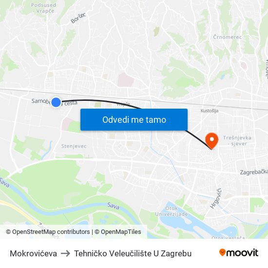 Mokrovićeva to Tehničko Veleučilište U Zagrebu map