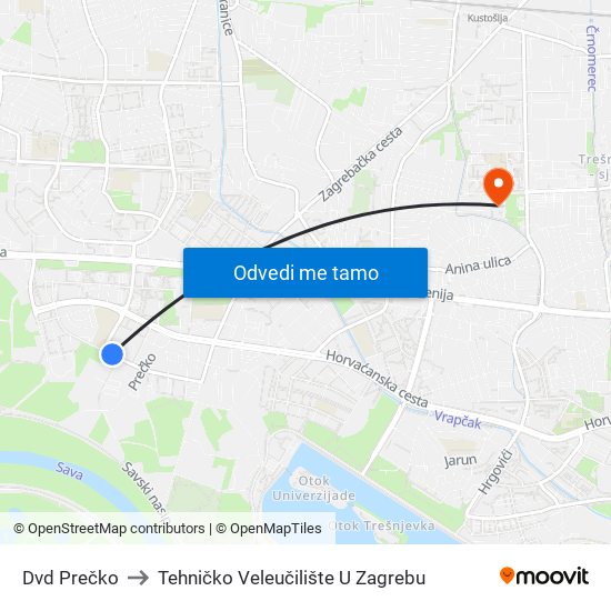 Dvd Prečko to Tehničko Veleučilište U Zagrebu map