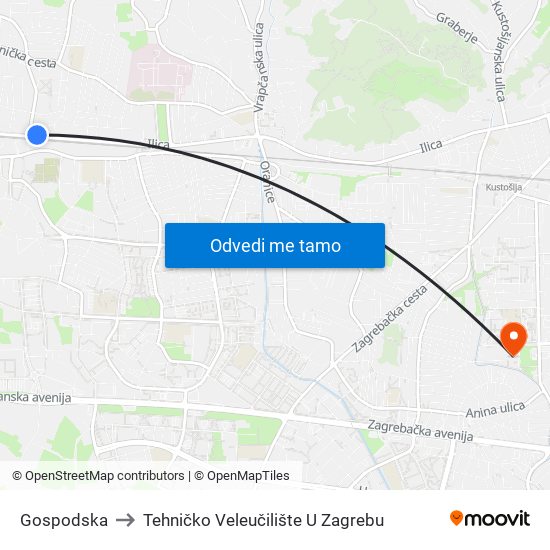 Gospodska to Tehničko Veleučilište U Zagrebu map