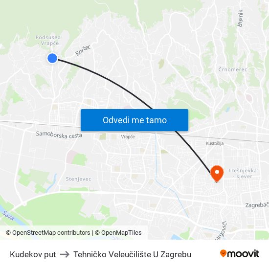 Kudekov put to Tehničko Veleučilište U Zagrebu map