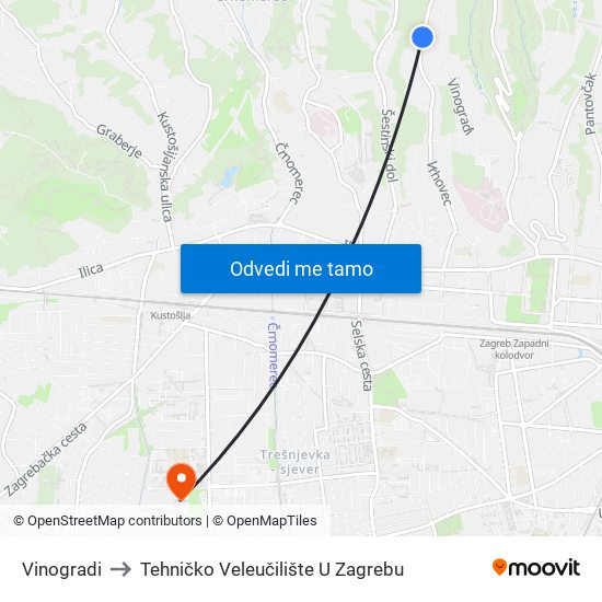 Vinogradi to Tehničko Veleučilište U Zagrebu map