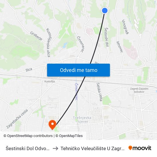 Šestinski Dol Odvojak to Tehničko Veleučilište U Zagrebu map