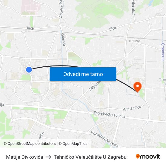 Matije Divkovića to Tehničko Veleučilište U Zagrebu map