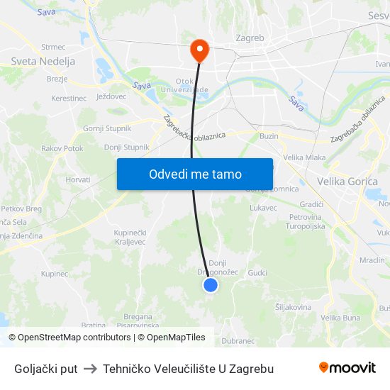 Goljački put to Tehničko Veleučilište U Zagrebu map