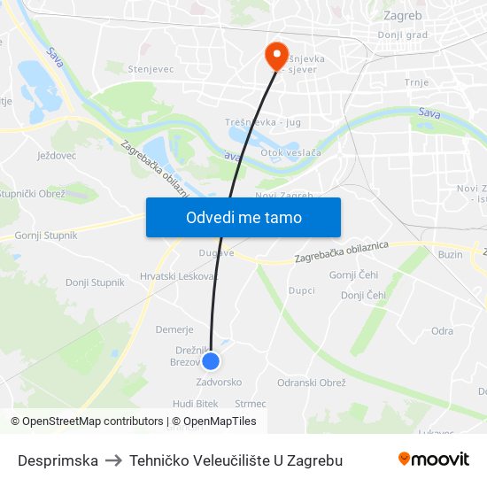 Desprimska to Tehničko Veleučilište U Zagrebu map