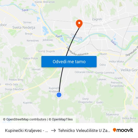 Kupinečki Kraljevec - Škola to Tehničko Veleučilište U Zagrebu map