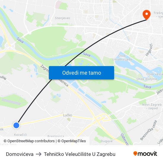 Domovićeva to Tehničko Veleučilište U Zagrebu map