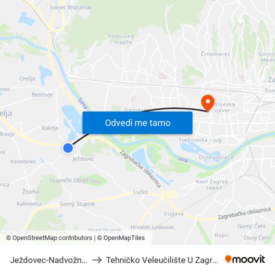 Ježdovec-Nadvožnjak to Tehničko Veleučilište U Zagrebu map