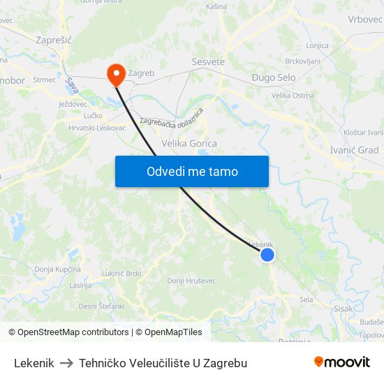 Lekenik to Tehničko Veleučilište U Zagrebu map
