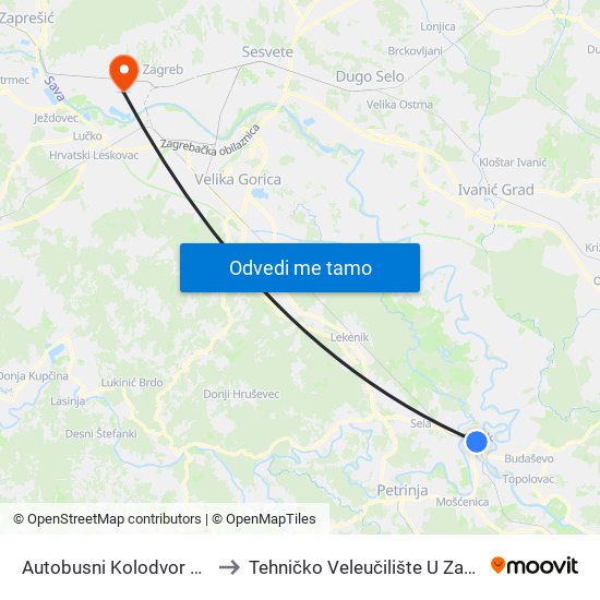 Autobusni Kolodvor Sisak to Tehničko Veleučilište U Zagrebu map