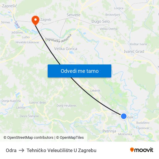 Odra to Tehničko Veleučilište U Zagrebu map