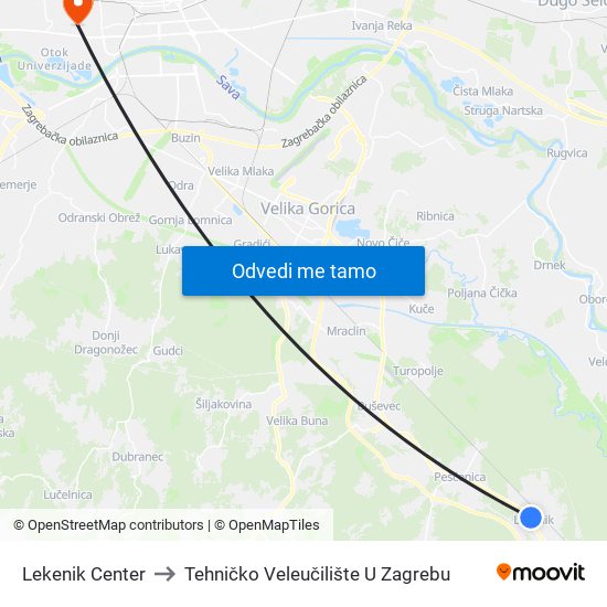 Lekenik Center to Tehničko Veleučilište U Zagrebu map