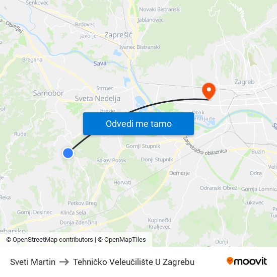 Sveti Martin to Tehničko Veleučilište U Zagrebu map