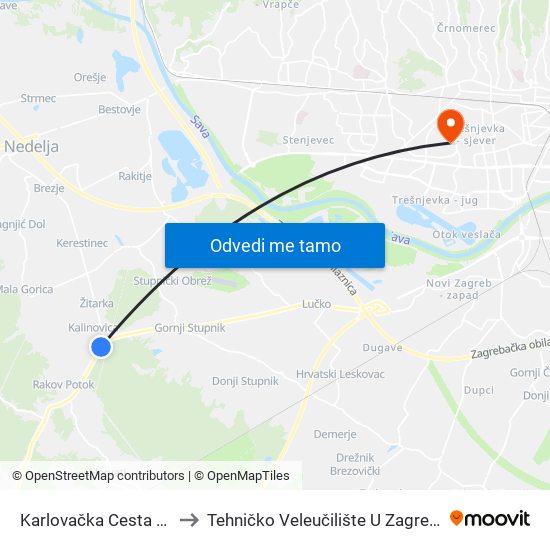 Karlovačka Cesta 14 to Tehničko Veleučilište U Zagrebu map