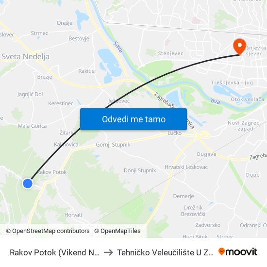 Rakov Potok (Vikend Naselje) to Tehničko Veleučilište U Zagrebu map