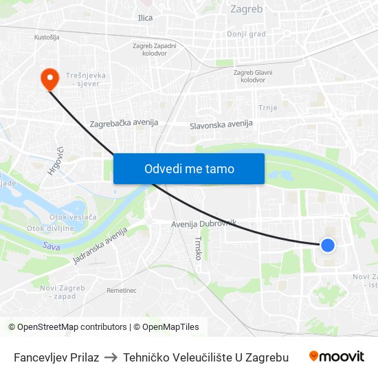 Fancevljev Prilaz to Tehničko Veleučilište U Zagrebu map