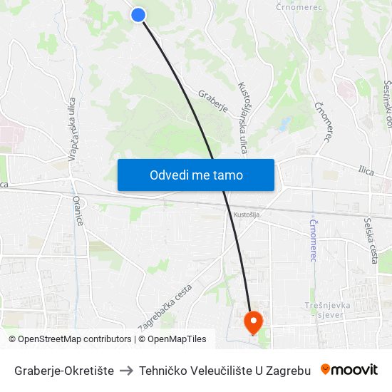 Graberje-Okretište to Tehničko Veleučilište U Zagrebu map