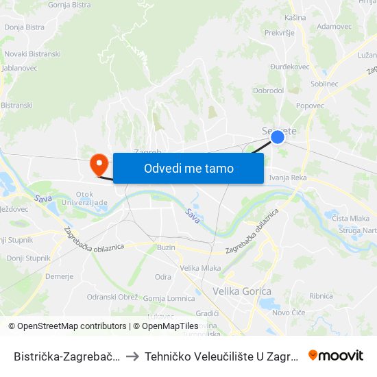 Bistrička-Zagrebačka to Tehničko Veleučilište U Zagrebu map