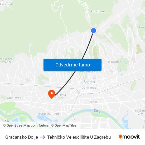 Gračansko Dolje to Tehničko Veleučilište U Zagrebu map