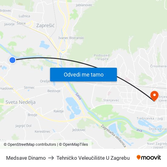Medsave Dinamo to Tehničko Veleučilište U Zagrebu map
