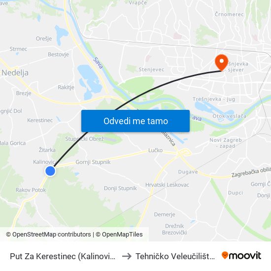 Put Za Kerestinec (Kalinovica/Rezborišće) to Tehničko Veleučilište U Zagrebu map