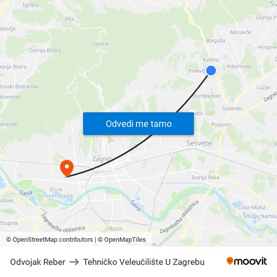 Odvojak Reber to Tehničko Veleučilište U Zagrebu map