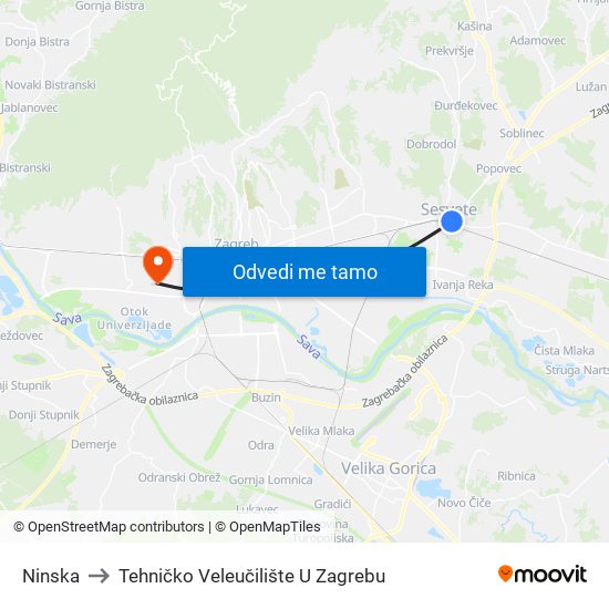 Ninska to Tehničko Veleučilište U Zagrebu map
