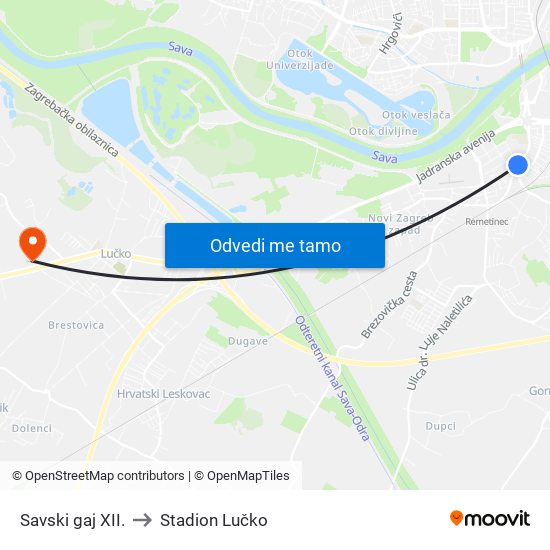 Savski gaj XII. to Stadion Lučko map