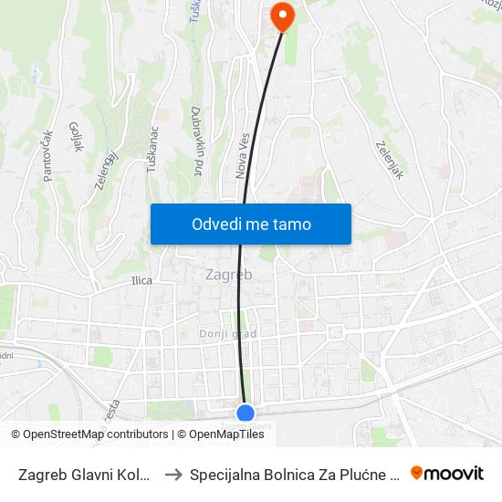 Zagreb Glavni Kolodvor to Specijalna Bolnica Za Plućne Bolesti map