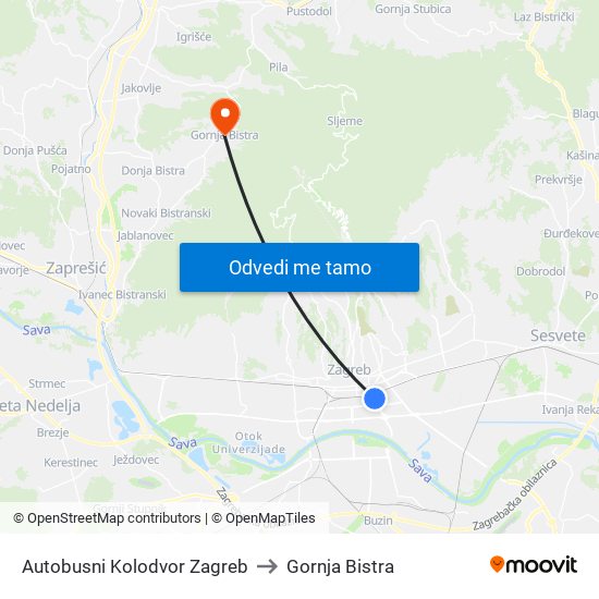 Autobusni Kolodvor Zagreb to Gornja Bistra map