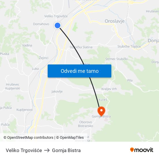 Veliko Trgovišće to Gornja Bistra map