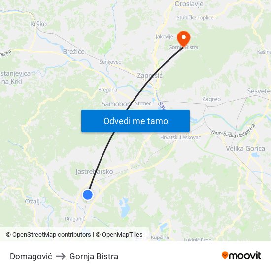 Domagović to Gornja Bistra map