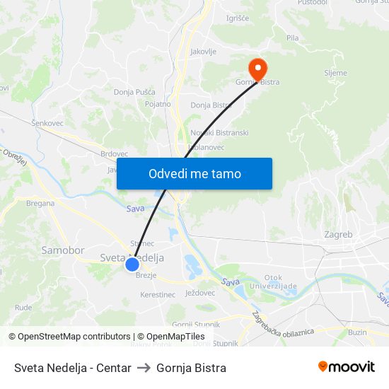 Sveta Nedelja - Centar to Gornja Bistra map