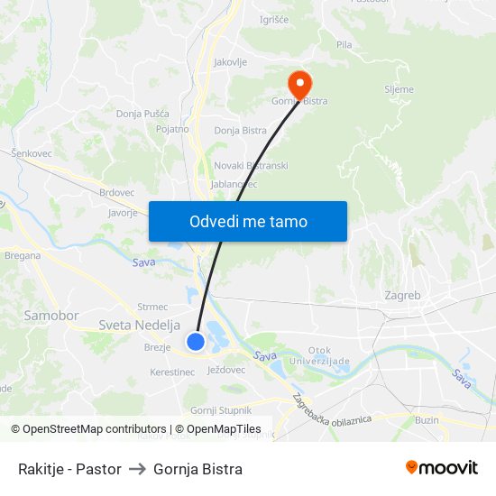 Rakitje - Pastor to Gornja Bistra map