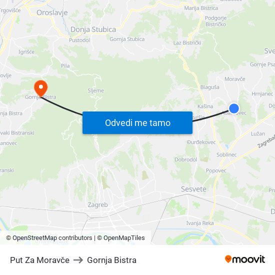 Put Za Moravče to Gornja Bistra map