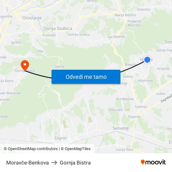 Moravče-Benkova to Gornja Bistra map
