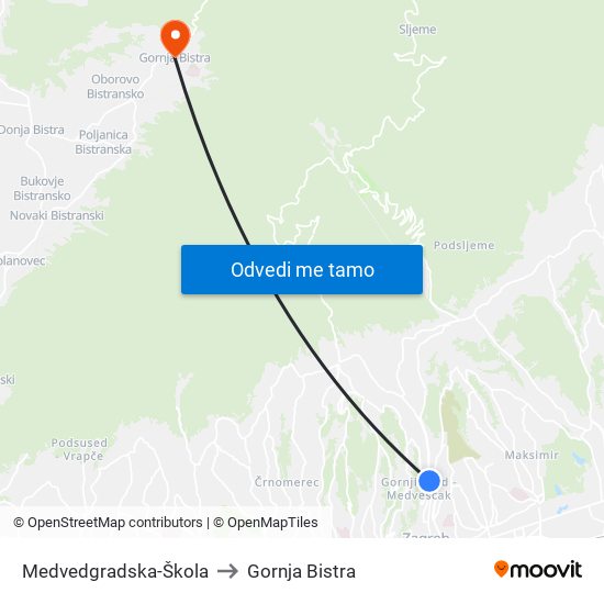 Medvedgradska-Škola to Gornja Bistra map