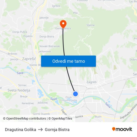 Dragutina Golika to Gornja Bistra map