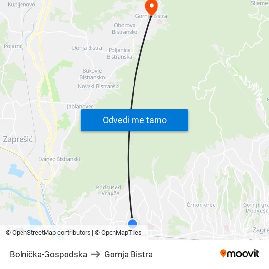 Bolnička-Gospodska to Gornja Bistra map