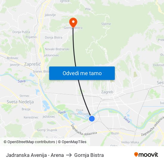Jadranska Avenija - Arena to Gornja Bistra map