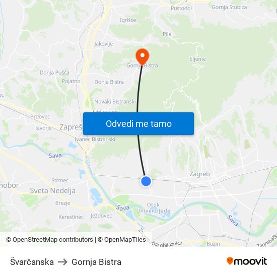 Švarčanska to Gornja Bistra map