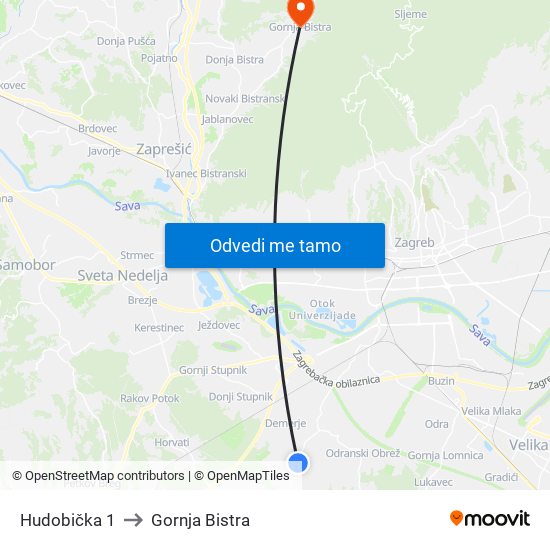 Hudobička 1 to Gornja Bistra map