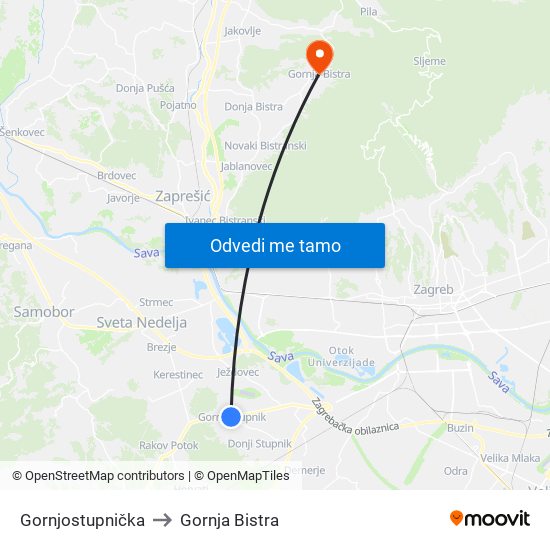 Gornjostupnička to Gornja Bistra map