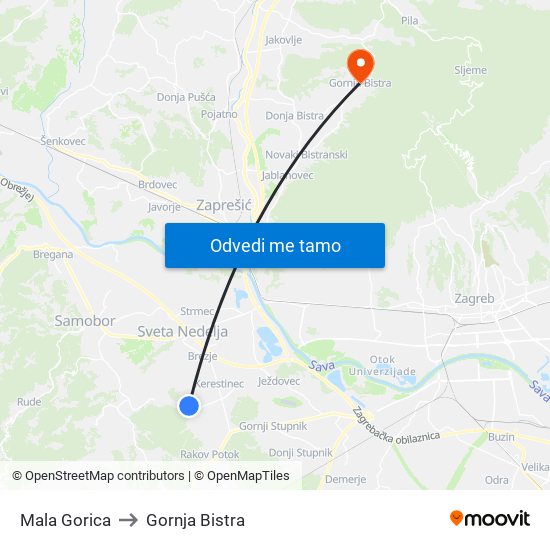 Mala Gorica to Gornja Bistra map