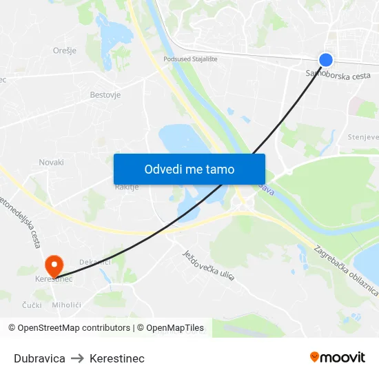 Dubravica to Kerestinec map