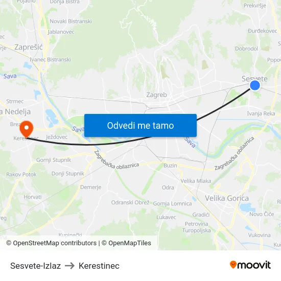 Sesvete-Izlaz to Kerestinec map