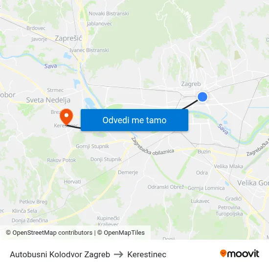 Autobusni Kolodvor Zagreb to Kerestinec map