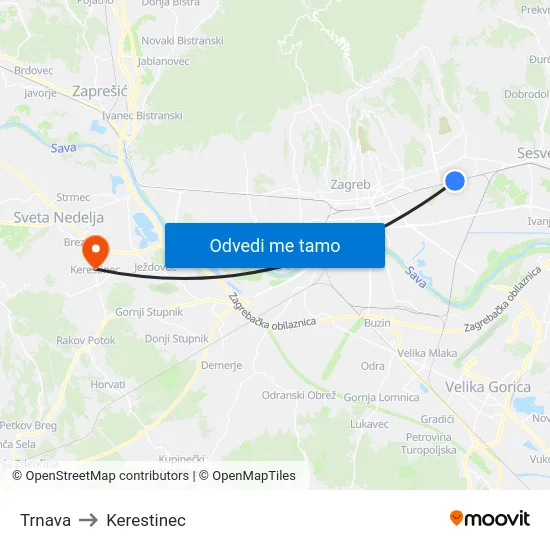 Trnava to Kerestinec map