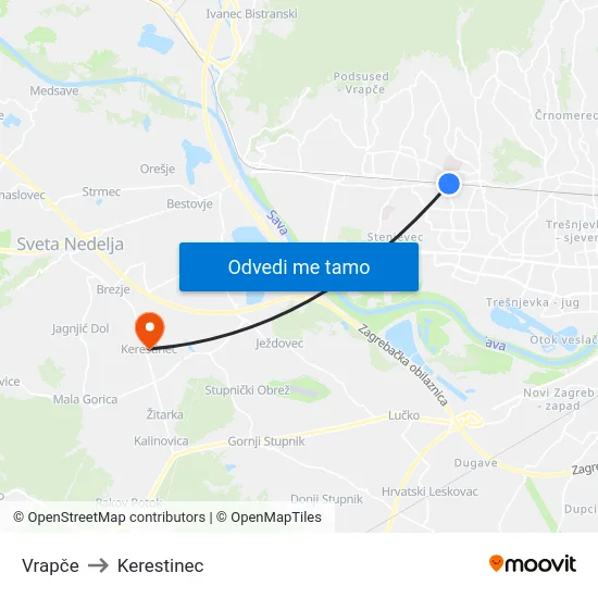 Vrapče to Kerestinec map