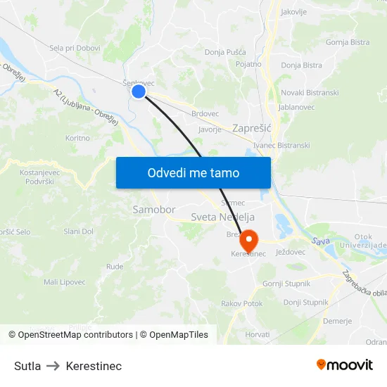 Sutla to Kerestinec map